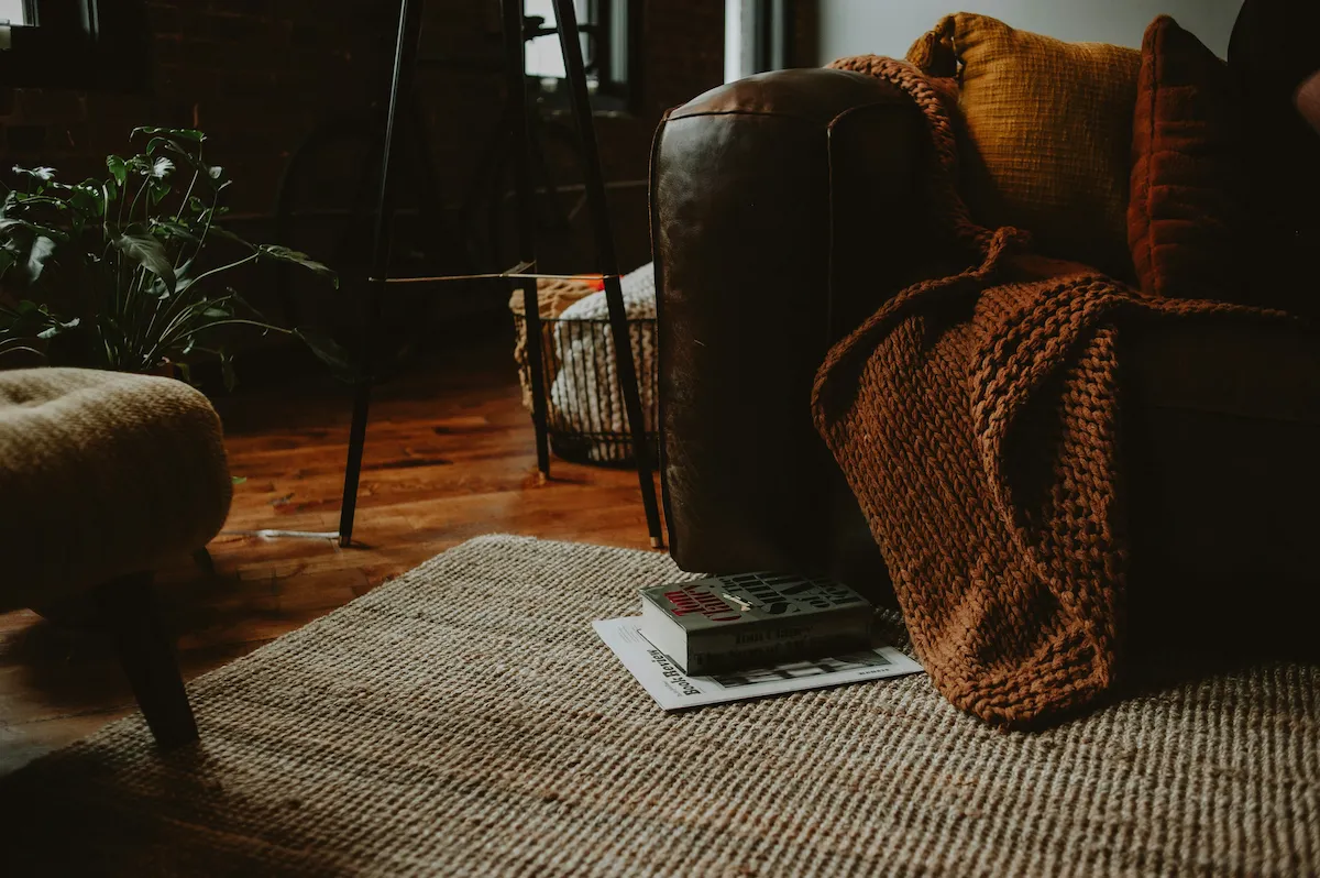 A cozy room with a soft blanket