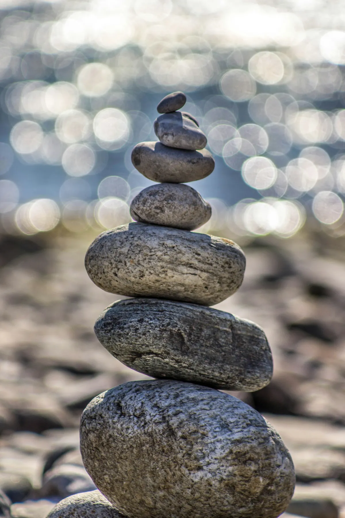 Smooth stones stacked in balance